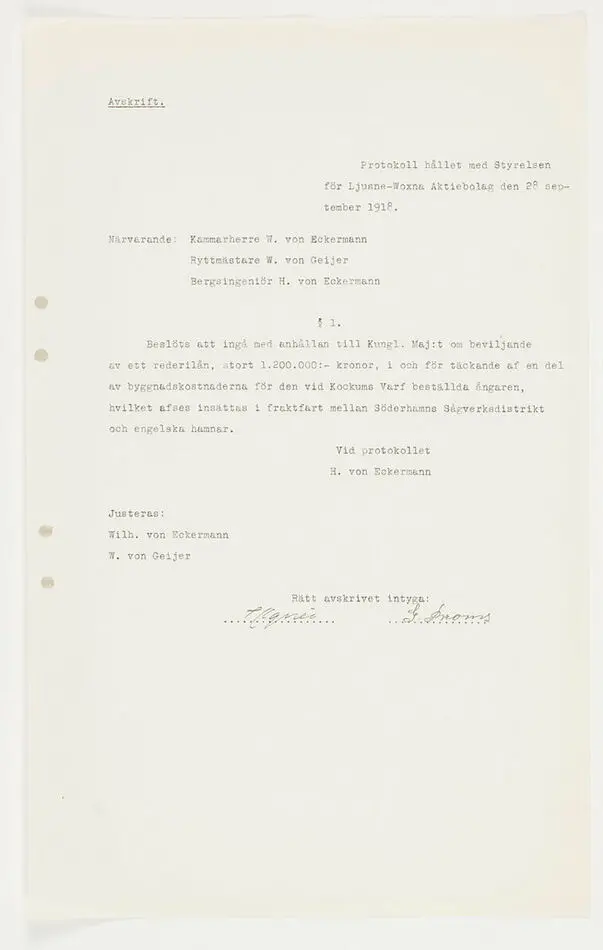 Affärshandlingar rörande Ljusne-Voxna AB.