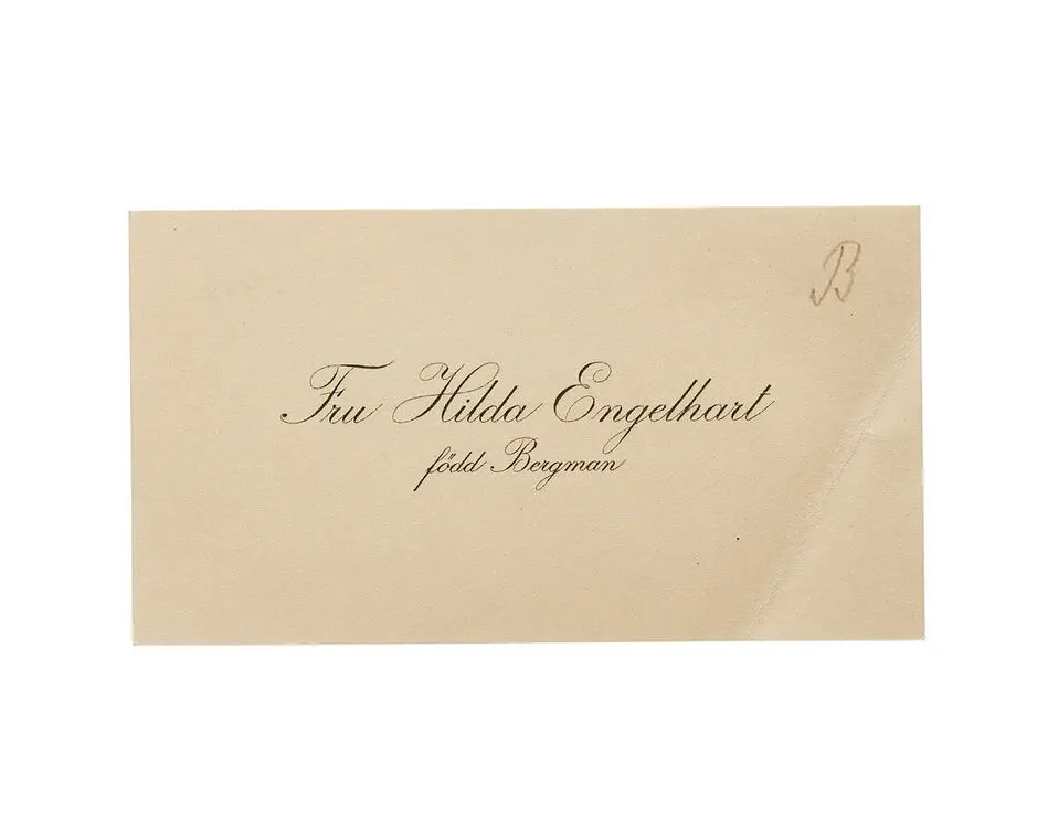 Visitkort från Fru Hilda Engelhart, f. Bergman.