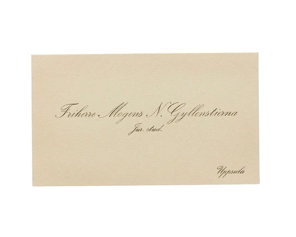 Visitkort från Friherre Mogens N. Gyllenstierna, Jur. stud.
