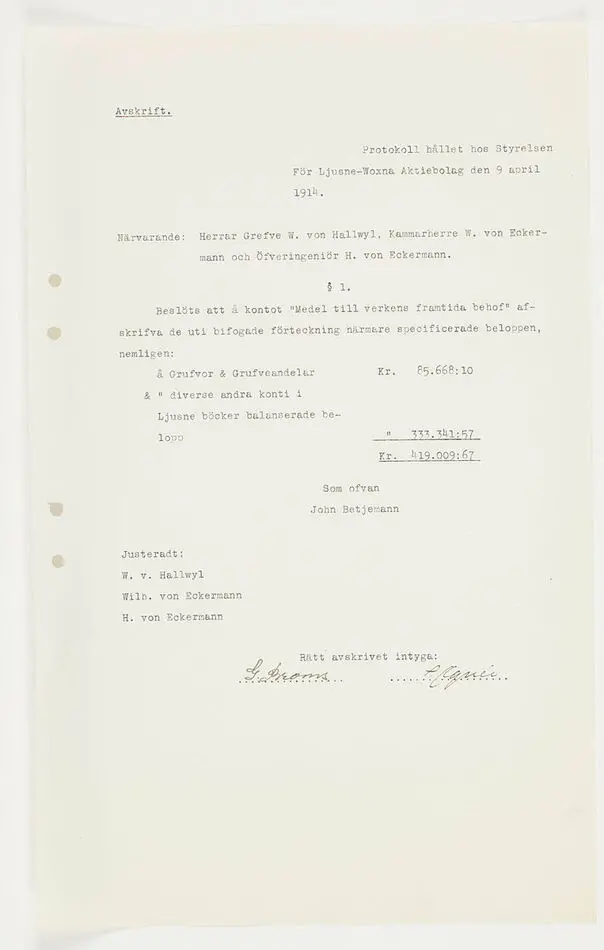 Affärshandlingar rörande Ljusne-Voxna AB.