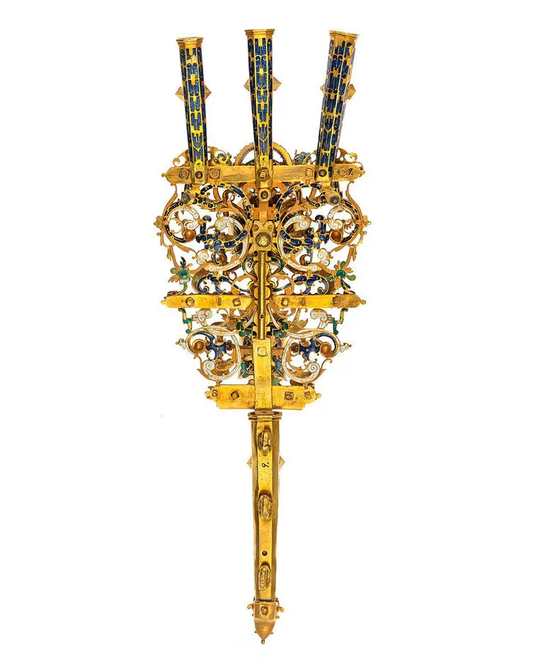 Plymhållare, s.k. ägrett, till Karl IX:s kröningshäst, tillverkad av guldsmeden Ruprecht Miller, Stockholm 1606-1607.