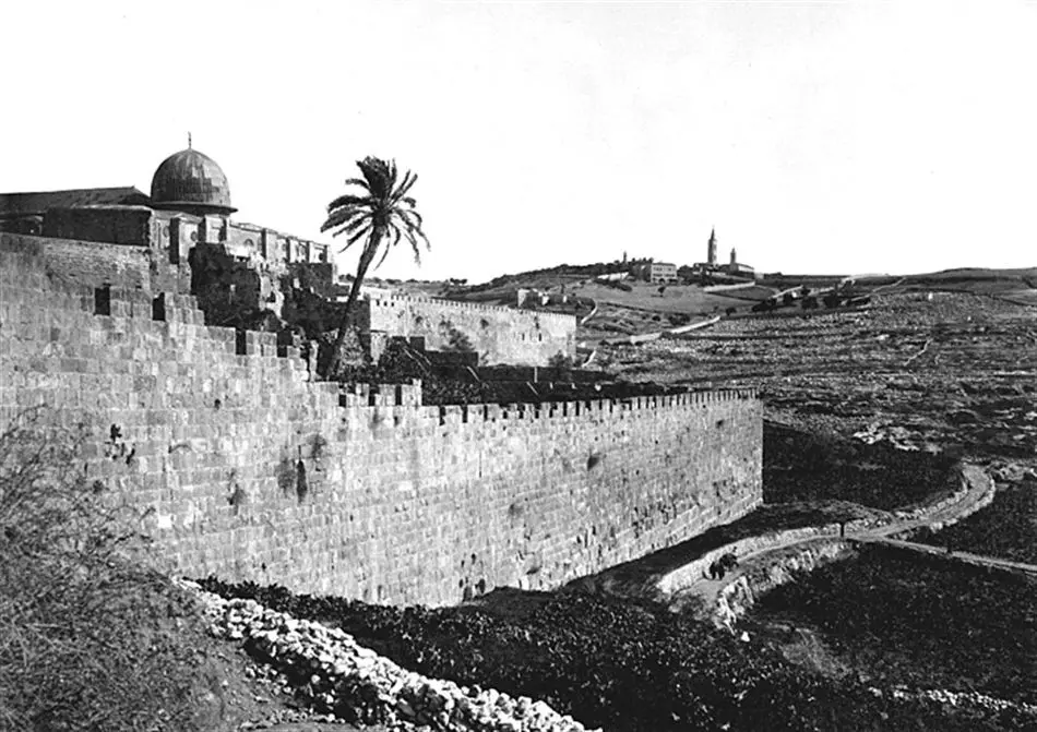 Fotografi. al-Aqsamoskén och Olivberget, Jerusalem.