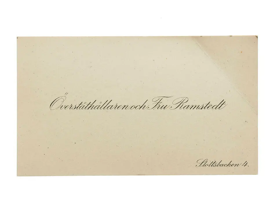 Visitkort från Överståthållare Johan Olof Ramstedt och Fru Henrika Ramstedt, f. Torén