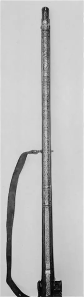 Kulbössa med snapplås av turkisk typ, shishana, Osmanska riket, pipa Augsburg 1550 c, stock (och lås) av Seyed Mostafa 1710.