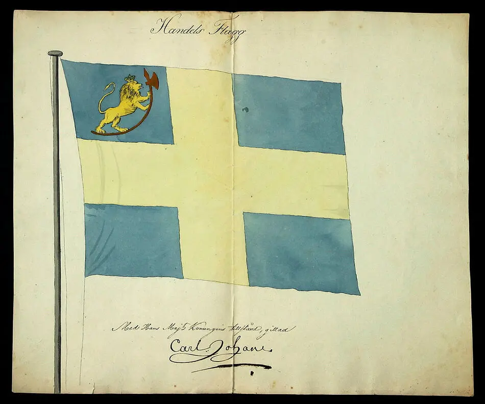 Bild på Modellritning till norsk handelsflagga ca 1814.