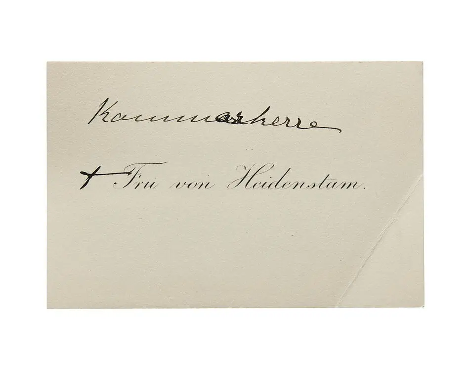 Visitkort från Fru von Heidenstam.