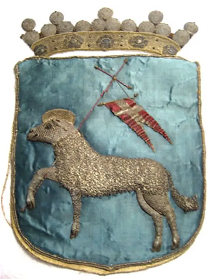 Gotlands vapen broderat för begravningsbanér till Karl X Gustavs begravning den 4 november 1660.