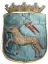 Gotlands vapen broderat för begravningsbanér till Karl X Gustavs begravning den 4 november 1660.