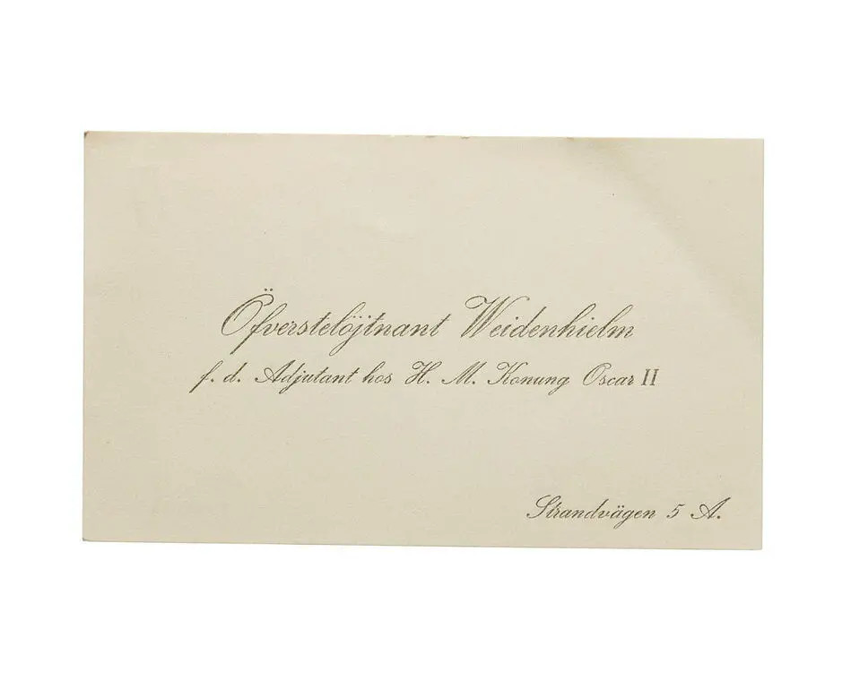 Visitkort från Kabinettskammarherre Weidenhielm, Överstelöjtnant i Kungl. Svea livgardes reserv