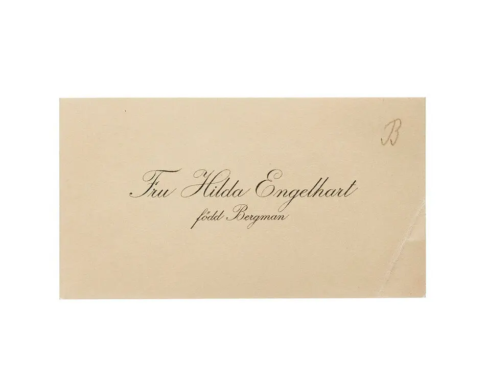 Visitkort från Fru Hilda Engelhart, f. Bergman.
