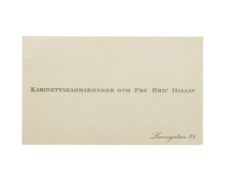Visitkort från Kammarherre och Fru Hallin.