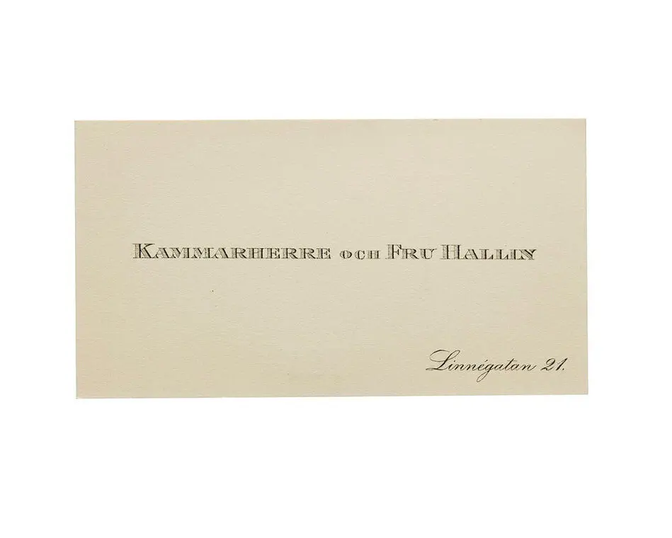 Bild på Visitkort från Kammarherre och Fru Hallin.