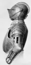 Axelstycke med armskena med armbuckla, höger. Till Johan III:s halvrustning. Troligen från 1570-talet.