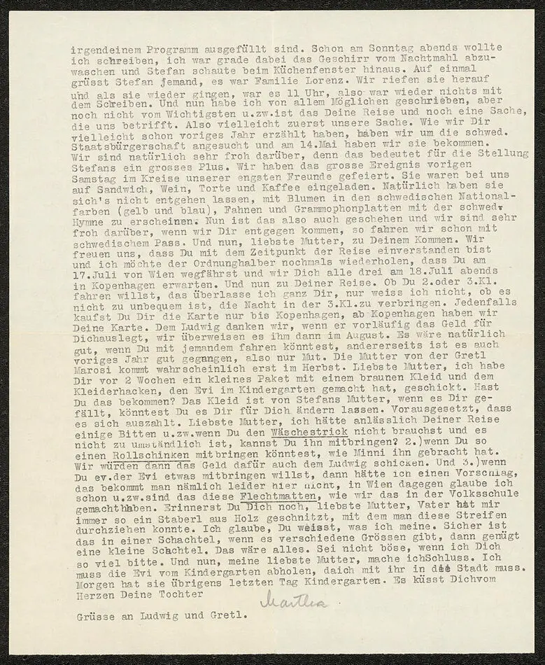Brev från Martha och Stefan Böhm till Marthas mamma 1954-06-03