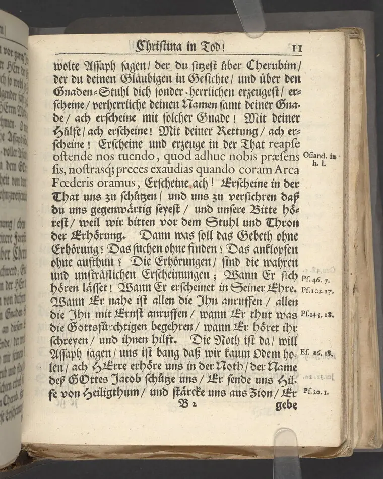 Christina in Leben/ Christina in Tod! Das ist Frühe doch lieb-volle Segen-Letze/ trauer-benehmende Trost-Letz/ und hoffnungs-volle Glaubens-Letze/ der weyland wohl-ehrbarn und gross-ehren tugendreichen Frauen Fr. Christina Grönin, gebornen Scharen-Bergin, desz wohl-ehren-vesten, grosz-achtbaren auch wohl-fürnehmen Herren Werner Gröns/ vornehmen Kauf-und Handels-Herren in hiesiger Königl. Residenz-Stadt Stockholm Herz-geschätzen Ehe-Gattin/ als deren verblichener Leichnam den 8 Maj-Monats, laufenden 1698-sten Heil-Jahrs, in Maria Magdalena Kyrch bey so wohl hoher/ als sonst ungemeiner Versamlung/ zur sanfften Erden-Ruh gebracht wurde/ zu inniger Trost-fasung vorgestellet von Johann Jacob Leibniz/ der h. Schrifft D. der löbl. Teutsschen Gemeine Past. und Consist. Assess. Stockholm/ Gedrucht bey Henrich Keysern/ J.K.Maejest: und der Acad. in Ups. Buchdrucker