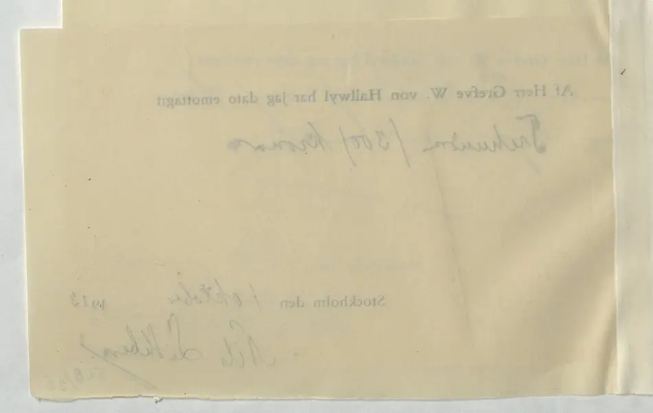 Kvitto gällande pengatransaktion mellan W. von Hallwyl och Nils Lithberg