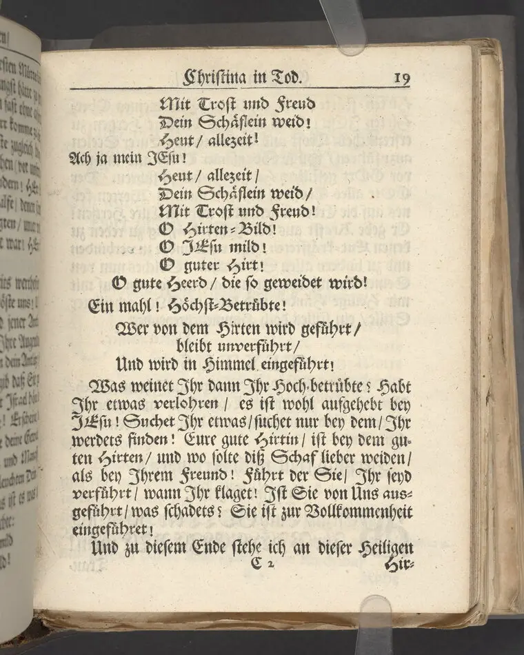 Christina in Leben/ Christina in Tod! Das ist Frühe doch lieb-volle Segen-Letze/ trauer-benehmende Trost-Letz/ und hoffnungs-volle Glaubens-Letze/ der weyland wohl-ehrbarn und gross-ehren tugendreichen Frauen Fr. Christina Grönin, gebornen Scharen-Bergin, desz wohl-ehren-vesten, grosz-achtbaren auch wohl-fürnehmen Herren Werner Gröns/ vornehmen Kauf-und Handels-Herren in hiesiger Königl. Residenz-Stadt Stockholm Herz-geschätzen Ehe-Gattin/ als deren verblichener Leichnam den 8 Maj-Monats, laufenden 1698-sten Heil-Jahrs, in Maria Magdalena Kyrch bey so wohl hoher/ als sonst ungemeiner Versamlung/ zur sanfften Erden-Ruh gebracht wurde/ zu inniger Trost-fasung vorgestellet von Johann Jacob Leibniz/ der h. Schrifft D. der löbl. Teutsschen Gemeine Past. und Consist. Assess. Stockholm/ Gedrucht bey Henrich Keysern/ J.K.Maejest: und der Acad. in Ups. Buchdrucker
