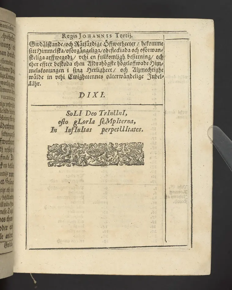Agon regius, konglige Majesteetz till Swerige etc. H. Johans III... dödzkamp... Anteknat förste gången... på latiniskt språk... Dn. Jona Petri Nericio... Men nu... besmyckiat... medh Threnodia dramatica och... Drotningz Gunilæ epithaphijs... ich en... oration om... konungens... leffwerne... authore, Sylvestro Johan. Phrygio... Holmiæ A.C. 1620.