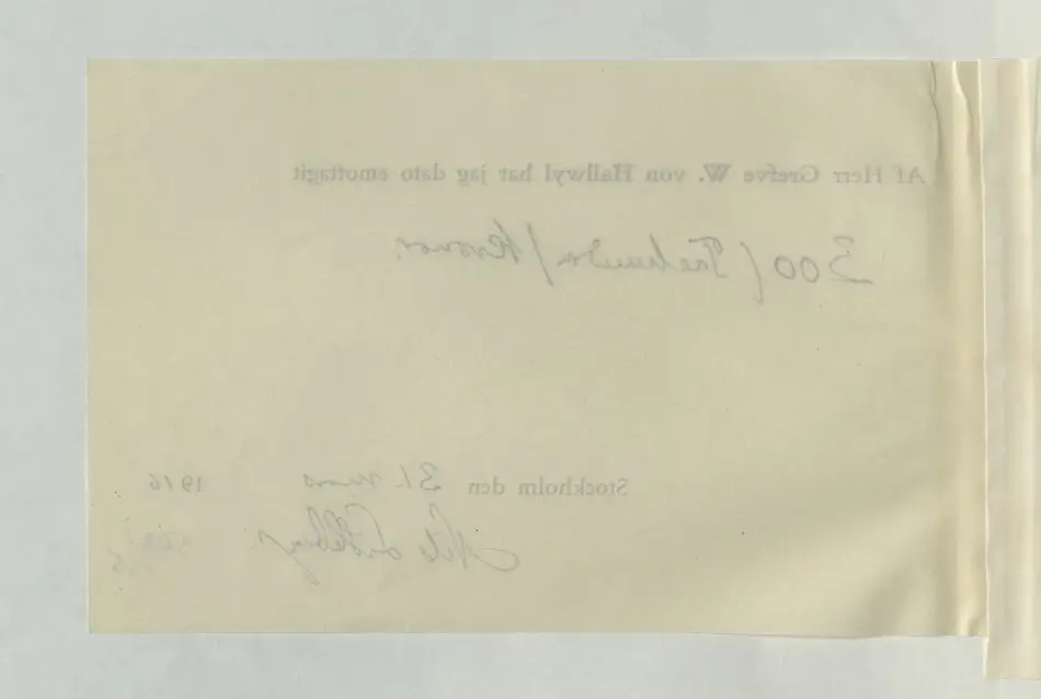 Emottagande av arvode gällande Nils Lithberg, 1916