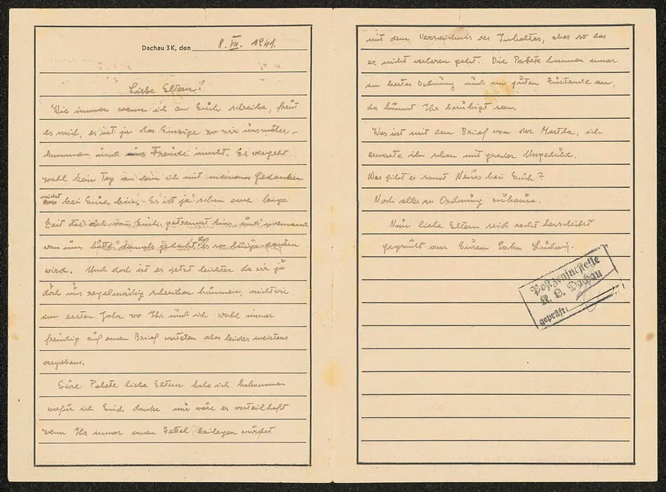 Brev från Ludwig i koncentrationslägret Dachau 3K 1941-08-08
