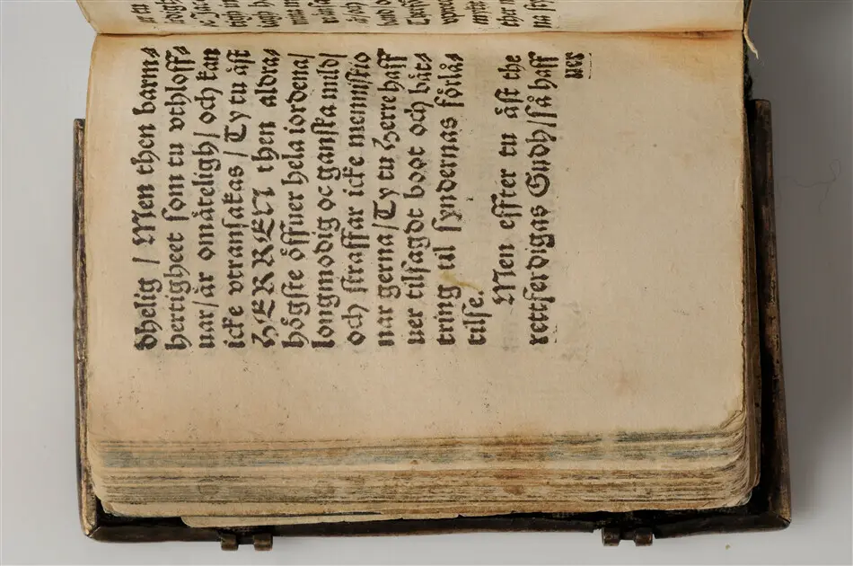 Bönbok, titel: "Någhra gudeligha böner utdragna aff then helga scrifft", tryckt hos Amund Laurentzon, Stockholm 1559.