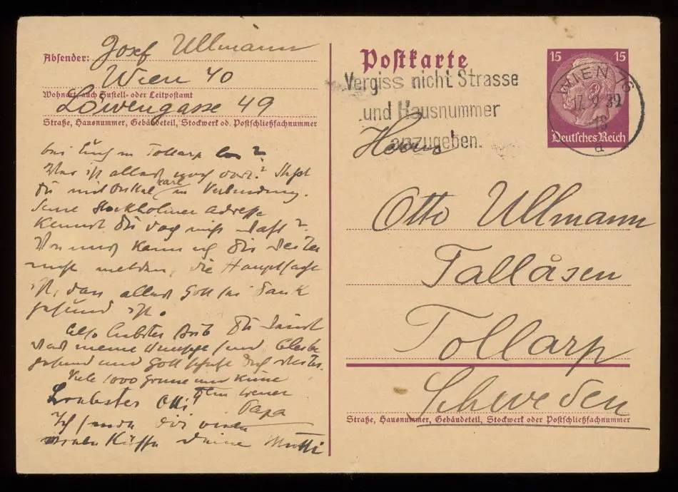 Brev från Elise och Josef Ullmann 1939-09-17