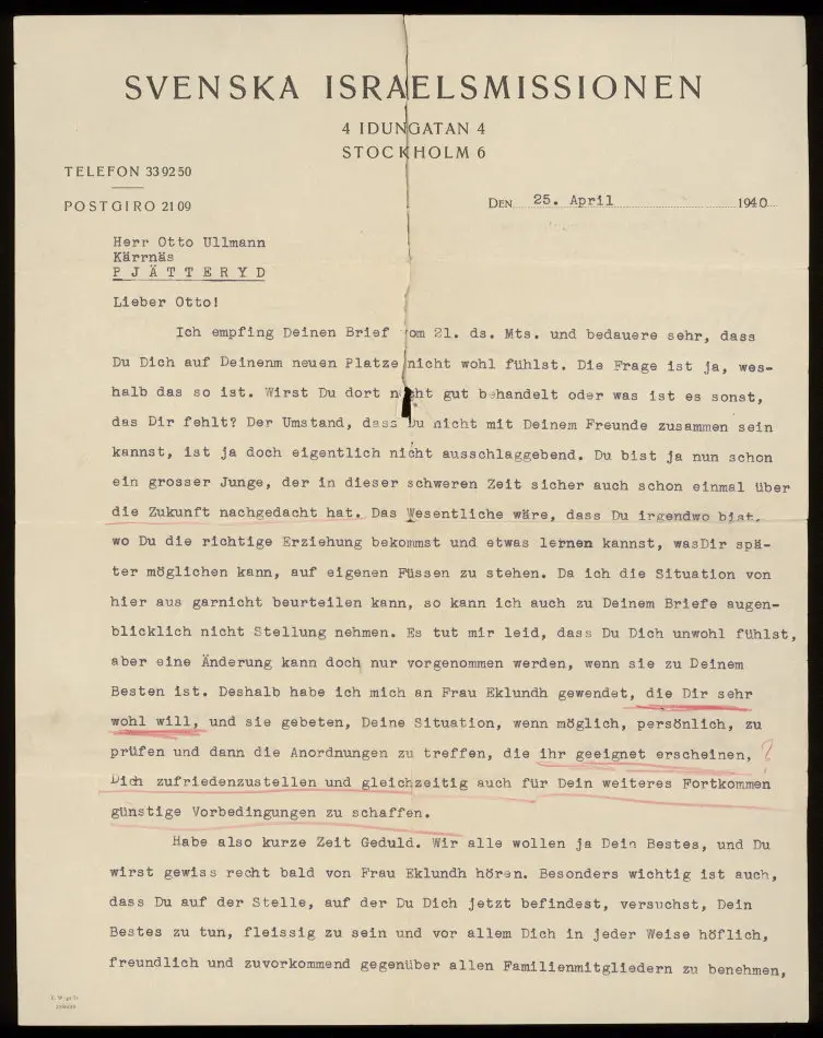 Bild på Officiellt brev från Svenska Israelkommissionen 1940-04-25