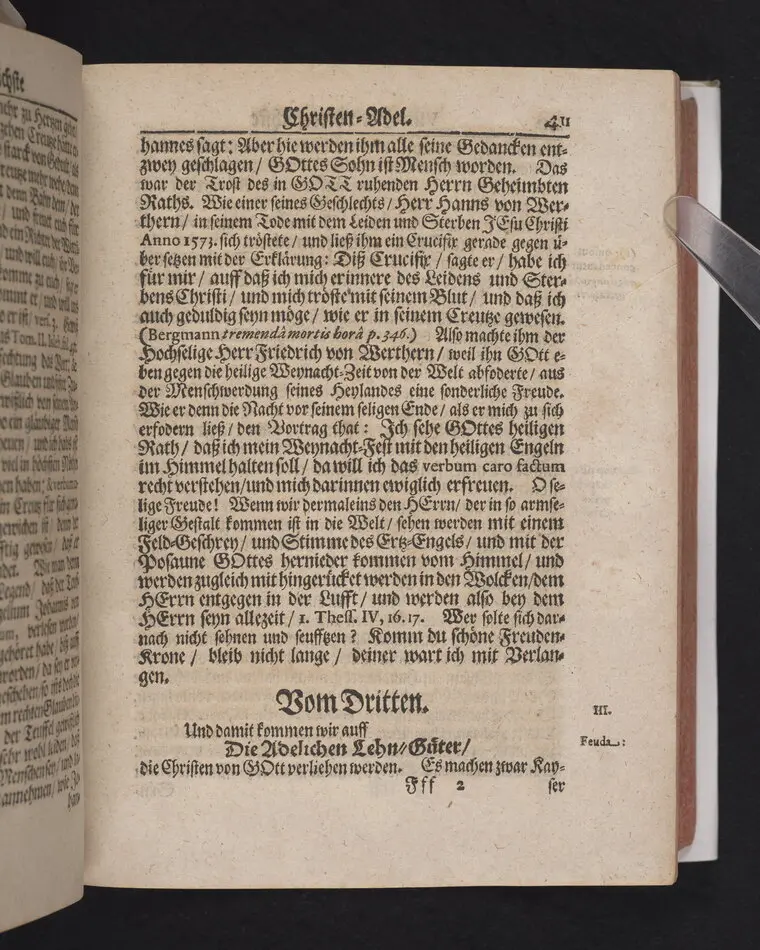 Der Vortrefflichste Christen-Adel/ In einer Christlichen Leichen-Predigt/ Tages vorher/ ehe Des ... Herrn Friedrichs von Werthern ... Der Röm. Käyserl. Maj. und des Heil. Röm. Reichs Erb-Cammer-Thürhüters .. Am 21. Decembr. 1686. Selig-verblichener Leichnam von Dreßden aus nacher Cölleda ... zu seinem Erb-Begräbnüß gebracht zu werden/ abgeführet worden.