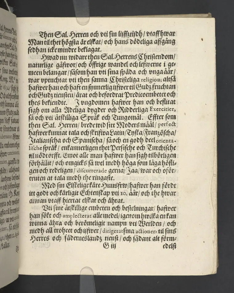 Lijkpredikan, öfwer... Herr Bengt Oxenstierna, Frijherre til Ekebyholm och Söderboo... Vthi Riddarholms Kyrckian, den 6. Augusti åår 1643. Så och en kort Relation, om then salige herrens stora förfarenhet och widt kring om werlden giorda resor... Tryckt aff Henrich Keyser 1644.