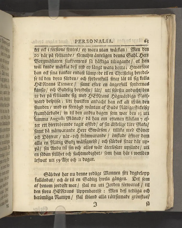 Gloriatio christiana, det är, en christelig berömelse af ett godt samwet. Hwilken den helige apostelen hafwer föreskrifwit; fordom kongl. may:ts tro-tienare ock Norkiöpings stads politie-borgmästare ... Carl Johansson altid älskat; och wid des jorde-färd uti en folckrijk församling den 23 febr. år 1708. allom christnom til efterdöme lemnat Petrus Asp ... Stockholm, tryckt, uti kongl. boktryckerie hos Joh. H. Werner, 1709.