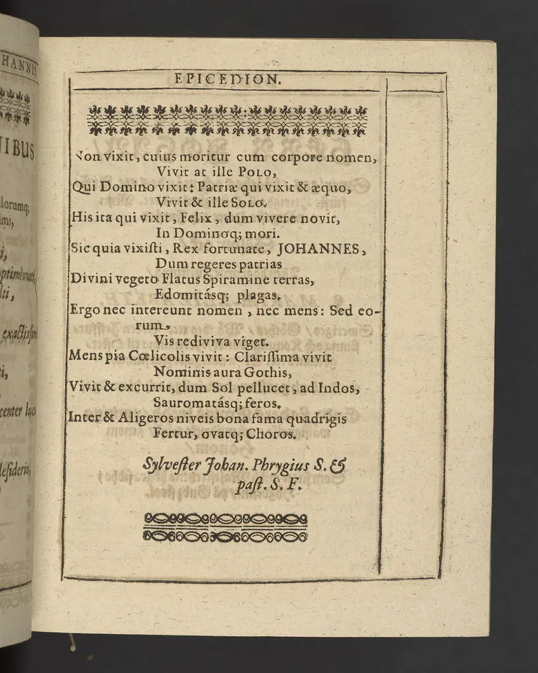 Agon regius, konglige Majesteetz till Swerige etc. H. Johans III... dödzkamp... Anteknat förste gången... på latiniskt språk... Dn. Jona Petri Nericio... Men nu... besmyckiat... medh Threnodia dramatica och... Drotningz Gunilæ epithaphijs... ich en... oration om... konungens... leffwerne... authore, Sylvestro Johan. Phrygio... Holmiæ A.C. 1620.