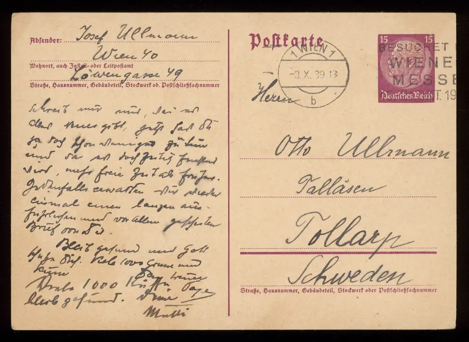 Brev från Elise och Josef Ullmann 1939-10-08