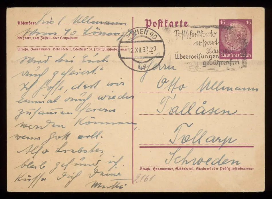 Brev från Elise och Josef Ullmann 1939-12-12