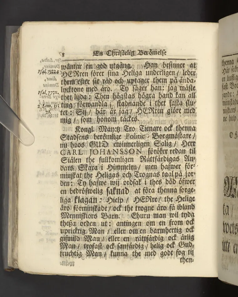 Gloriatio christiana, det är, en christelig berömelse af ett godt samwet. Hwilken den helige apostelen hafwer föreskrifwit; fordom kongl. may:ts tro-tienare ock Norkiöpings stads politie-borgmästare ... Carl Johansson altid älskat; och wid des jorde-färd uti en folckrijk församling den 23 febr. år 1708. allom christnom til efterdöme lemnat Petrus Asp ... Stockholm, tryckt, uti kongl. boktryckerie hos Joh. H. Werner, 1709.