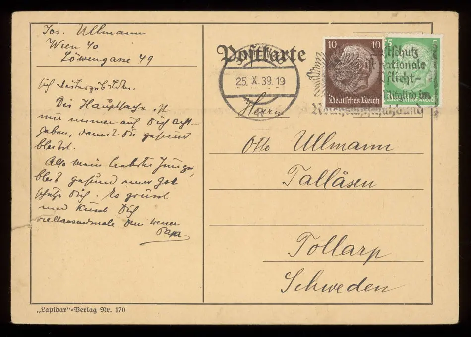 Brev från Elise och Josef Ullmann 1939-10-25