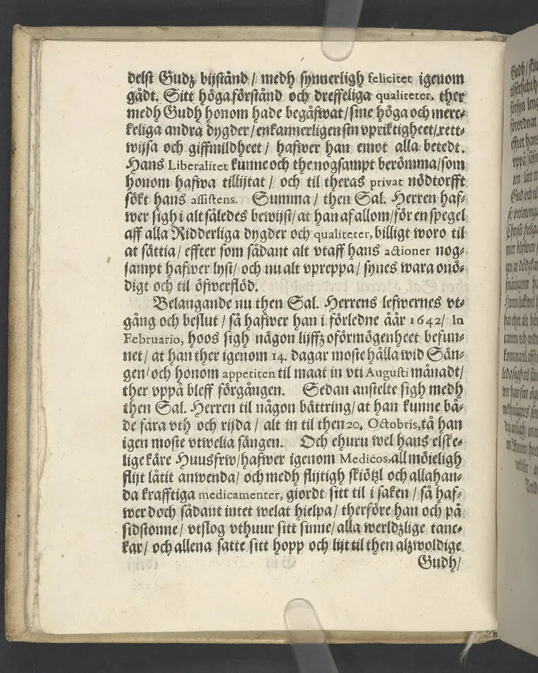 Lijkpredikan, öfwer... Herr Bengt Oxenstierna, Frijherre til Ekebyholm och Söderboo... Vthi Riddarholms Kyrckian, den 6. Augusti åår 1643. Så och en kort Relation, om then salige herrens stora förfarenhet och widt kring om werlden giorda resor... Tryckt aff Henrich Keyser 1644.