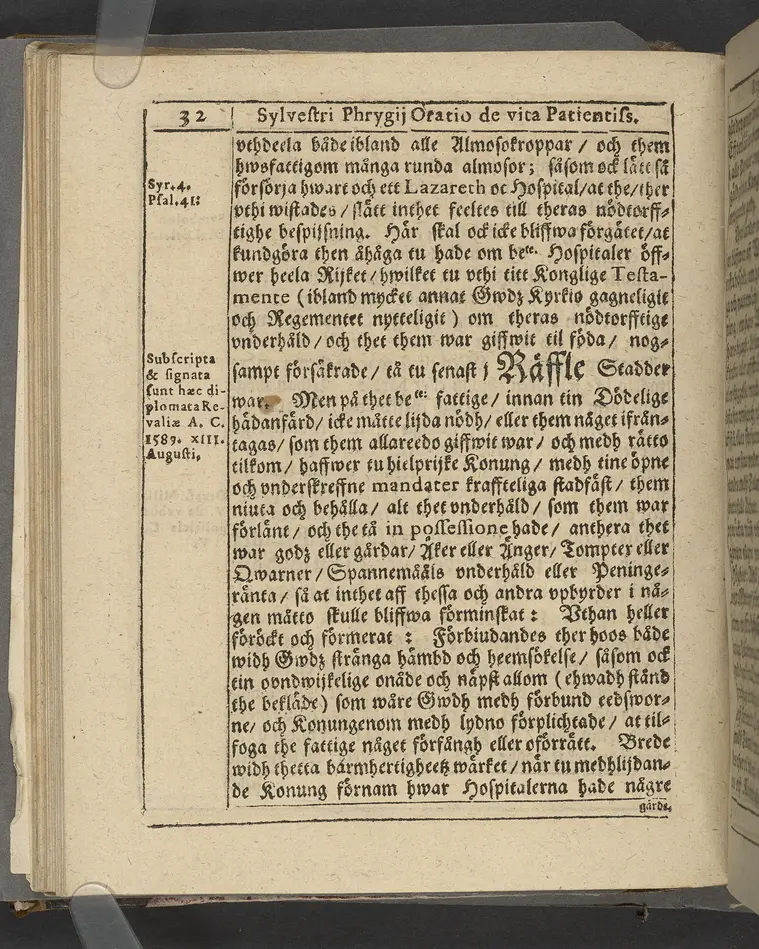 Agon regius, konglige Majesteetz till Swerige etc. H. Johans III... dödzkamp... Anteknat förste gången... på latiniskt språk... Dn. Jona Petri Nericio... Men nu... besmyckiat... medh Threnodia dramatica och... Drotningz Gunilæ epithaphijs... ich en... oration om... konungens... leffwerne... authore, Sylvestro Johan. Phrygio... Holmiæ A.C. 1620.