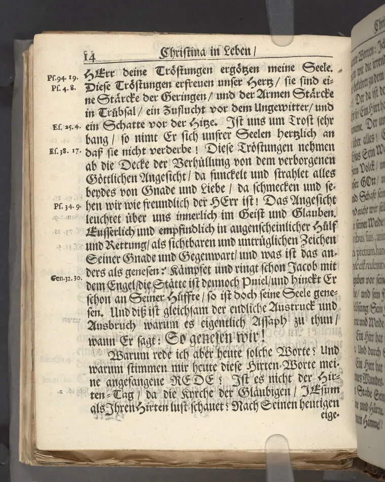 Christina in Leben/ Christina in Tod! Das ist Frühe doch lieb-volle Segen-Letze/ trauer-benehmende Trost-Letz/ und hoffnungs-volle Glaubens-Letze/ der weyland wohl-ehrbarn und gross-ehren tugendreichen Frauen Fr. Christina Grönin, gebornen Scharen-Bergin, desz wohl-ehren-vesten, grosz-achtbaren auch wohl-fürnehmen Herren Werner Gröns/ vornehmen Kauf-und Handels-Herren in hiesiger Königl. Residenz-Stadt Stockholm Herz-geschätzen Ehe-Gattin/ als deren verblichener Leichnam den 8 Maj-Monats, laufenden 1698-sten Heil-Jahrs, in Maria Magdalena Kyrch bey so wohl hoher/ als sonst ungemeiner Versamlung/ zur sanfften Erden-Ruh gebracht wurde/ zu inniger Trost-fasung vorgestellet von Johann Jacob Leibniz/ der h. Schrifft D. der löbl. Teutsschen Gemeine Past. und Consist. Assess. Stockholm/ Gedrucht bey Henrich Keysern/ J.K.Maejest: und der Acad. in Ups. Buchdrucker