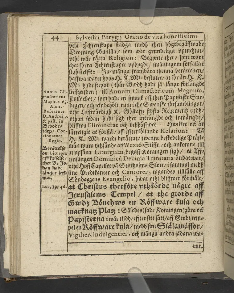 Agon regius, konglige Majesteetz till Swerige etc. H. Johans III... dödzkamp... Anteknat förste gången... på latiniskt språk... Dn. Jona Petri Nericio... Men nu... besmyckiat... medh Threnodia dramatica och... Drotningz Gunilæ epithaphijs... ich en... oration om... konungens... leffwerne... authore, Sylvestro Johan. Phrygio... Holmiæ A.C. 1620.