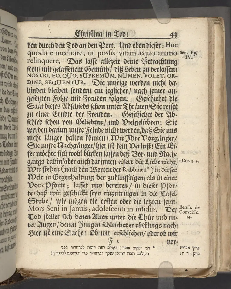 Christina in Leben/ Christina in Tod! Das ist Frühe doch lieb-volle Segen-Letze/ trauer-benehmende Trost-Letz/ und hoffnungs-volle Glaubens-Letze/ der weyland wohl-ehrbarn und gross-ehren tugendreichen Frauen Fr. Christina Grönin, gebornen Scharen-Bergin, desz wohl-ehren-vesten, grosz-achtbaren auch wohl-fürnehmen Herren Werner Gröns/ vornehmen Kauf-und Handels-Herren in hiesiger Königl. Residenz-Stadt Stockholm Herz-geschätzen Ehe-Gattin/ als deren verblichener Leichnam den 8 Maj-Monats, laufenden 1698-sten Heil-Jahrs, in Maria Magdalena Kyrch bey so wohl hoher/ als sonst ungemeiner Versamlung/ zur sanfften Erden-Ruh gebracht wurde/ zu inniger Trost-fasung vorgestellet von Johann Jacob Leibniz/ der h. Schrifft D. der löbl. Teutsschen Gemeine Past. und Consist. Assess. Stockholm/ Gedrucht bey Henrich Keysern/ J.K.Maejest: und der Acad. in Ups. Buchdrucker