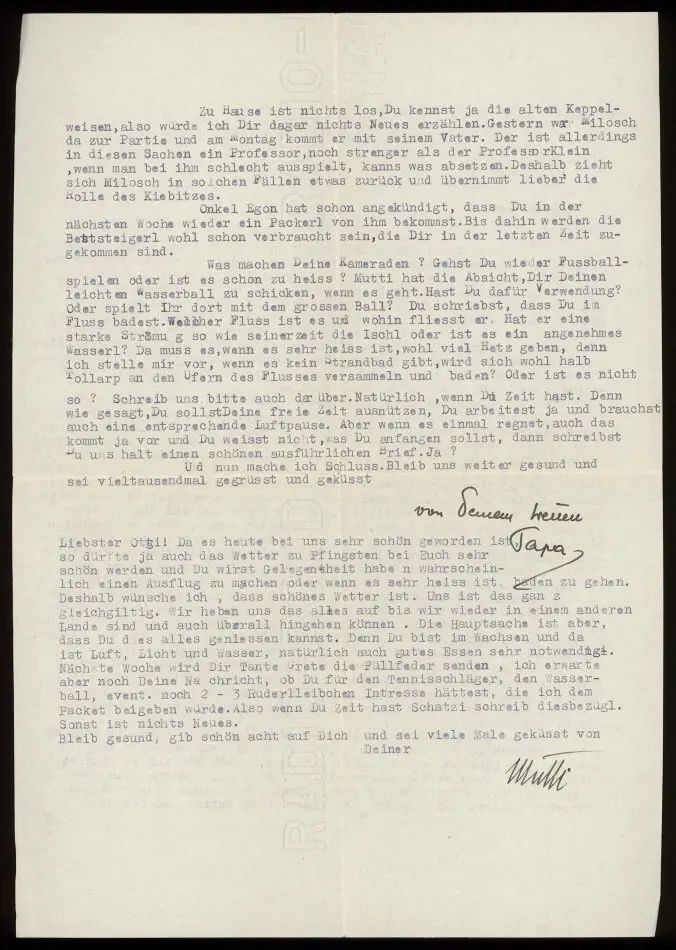 Brev från Elise och Josef Ullmann 1939-05-27