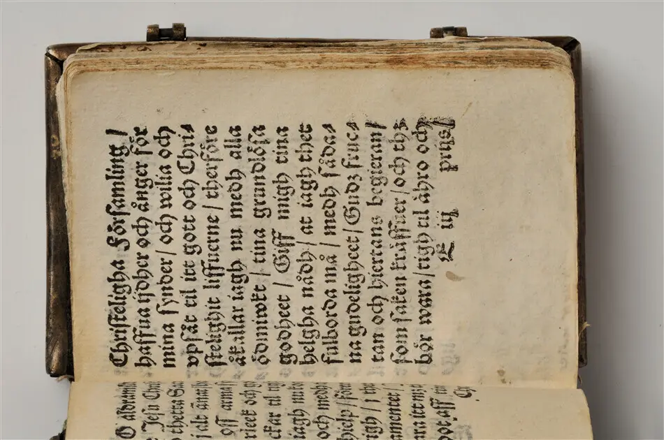 Bönbok, titel: "Någhra gudeligha böner utdragna aff then helga scrifft", tryckt hos Amund Laurentzon, Stockholm 1559.