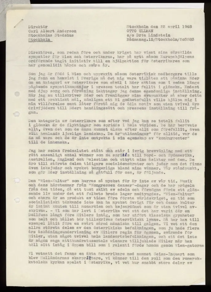 Brev från Otto Ullman 1948-04-22