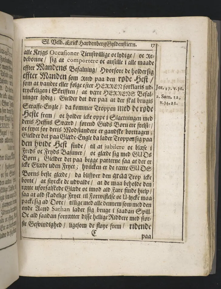 Guds börns stora bitterhed i denne jordiske fred... Da den erlig oc velbiurdig mand, Erick Hardenberg Gyldenstiern. Herre til Svanholm oc Karssholm... udi vor Frue Kircke udi Ydsted bleff bestädiget den 23 Januarij anno 1666. Oc forklaret aff Hans Hanssøn Resener... Tryckt i Malmø, aff Vitus Haberegger, aar 1667.