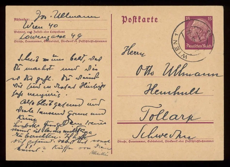 Brev från Elise och Josef Ullmann 1939-08-13