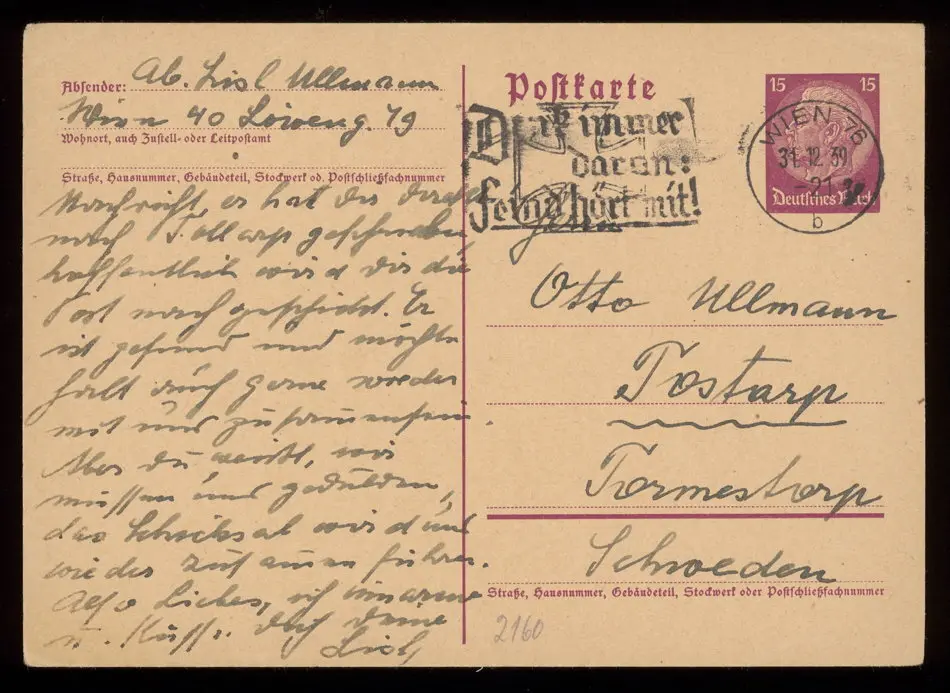 Brev från Elise och Josef Ullmann 1939-12-31