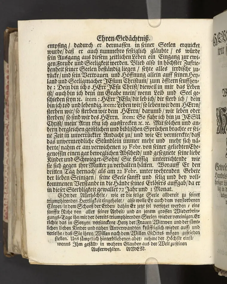 Der wohlbelohnte Gerechte, als der Weyland wohl-ehrenveste ... Diedrich von der Liedt, wohlbenahmter Kauff- und Handels-Mann in dieser königlichen Residentz-Stad Stockholm, und der hiesigen löblichen deutschen Kirchen wohlverordneter Eltester und Vorsteher, den 22. April, im Jahr Christi 1700. in der St. Nicolai Kirchen, bey volckreicher Versamlung, ansehnlich zur Erden bestetiget worden, fürgestellet aus dem 16. und 17. Versickeln des 5. Capitels des Buchs der Weiszheit, von M. Ægidio Strauchen ... Stockholm, gedruckt bey Olao Enæo, königl. Antiq. Arch. Buchdr.