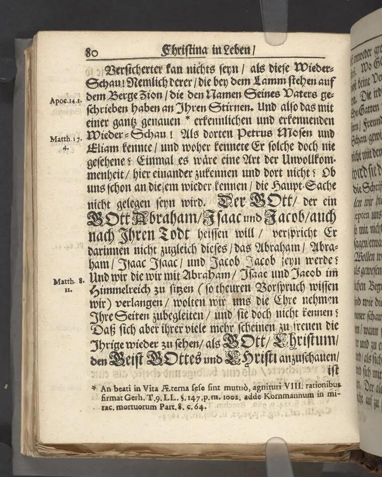 Christina in Leben/ Christina in Tod! Das ist Frühe doch lieb-volle Segen-Letze/ trauer-benehmende Trost-Letz/ und hoffnungs-volle Glaubens-Letze/ der weyland wohl-ehrbarn und gross-ehren tugendreichen Frauen Fr. Christina Grönin, gebornen Scharen-Bergin, desz wohl-ehren-vesten, grosz-achtbaren auch wohl-fürnehmen Herren Werner Gröns/ vornehmen Kauf-und Handels-Herren in hiesiger Königl. Residenz-Stadt Stockholm Herz-geschätzen Ehe-Gattin/ als deren verblichener Leichnam den 8 Maj-Monats, laufenden 1698-sten Heil-Jahrs, in Maria Magdalena Kyrch bey so wohl hoher/ als sonst ungemeiner Versamlung/ zur sanfften Erden-Ruh gebracht wurde/ zu inniger Trost-fasung vorgestellet von Johann Jacob Leibniz/ der h. Schrifft D. der löbl. Teutsschen Gemeine Past. und Consist. Assess. Stockholm/ Gedrucht bey Henrich Keysern/ J.K.Maejest: und der Acad. in Ups. Buchdrucker