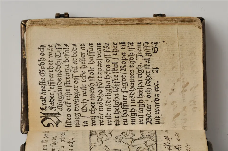 Bönbok, titel: "Någhra gudeligha böner utdragna aff then helga scrifft", tryckt hos Amund Laurentzon, Stockholm 1559.
